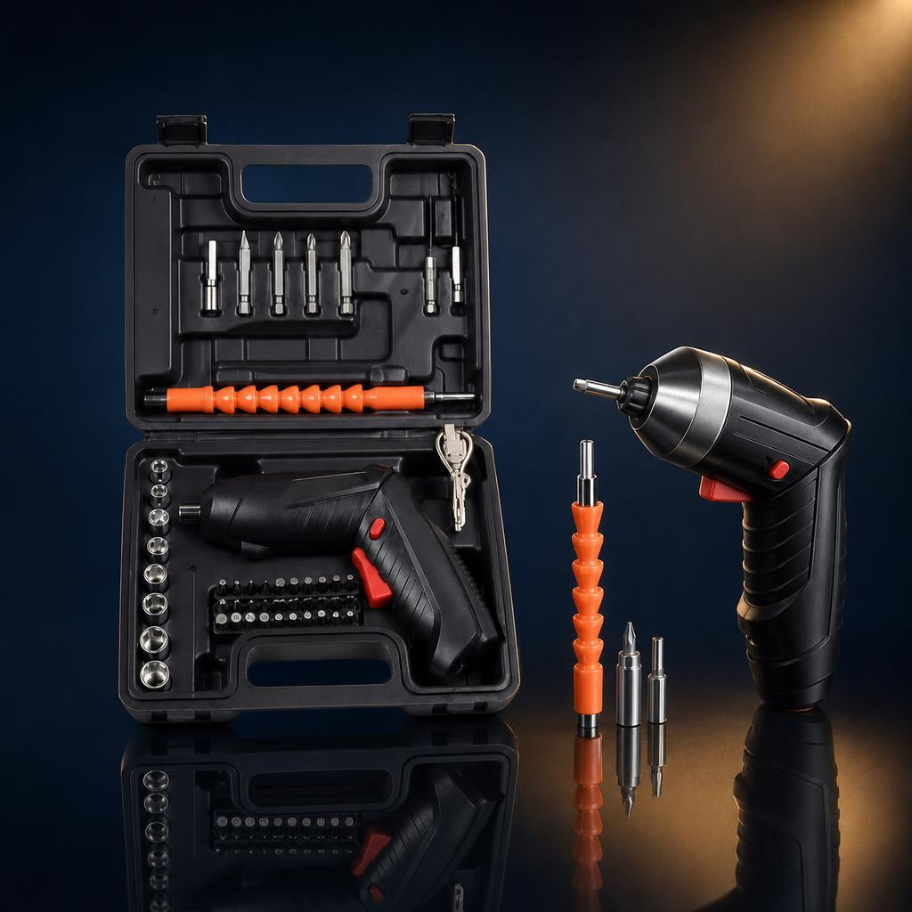 Destornillador inalámbrico 47 piezas Nexora Shop, kit completo con maletín